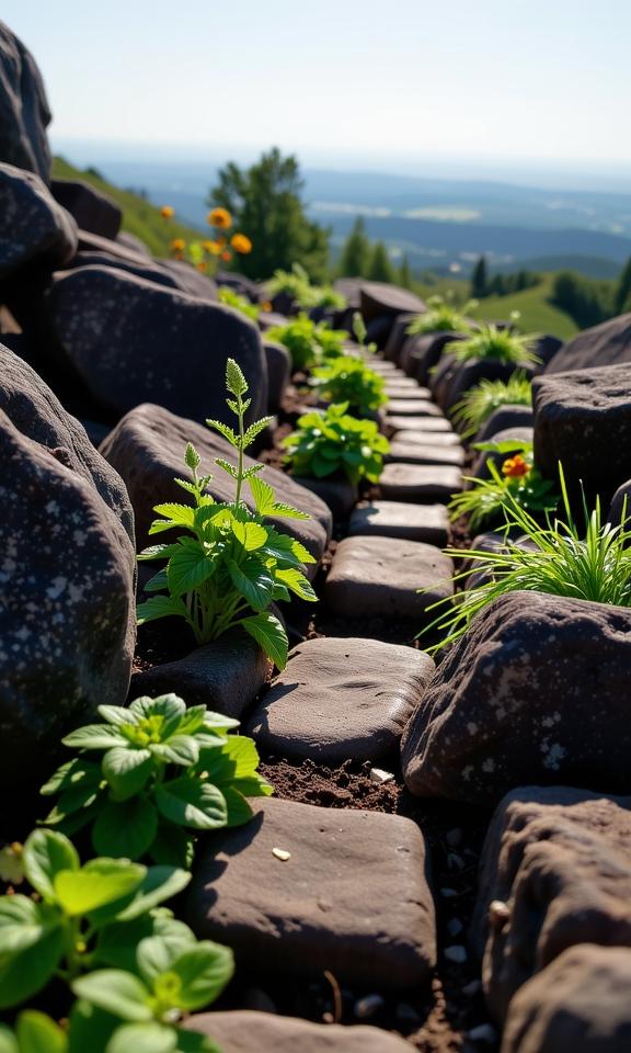 amateurish minimalistic composition of, award winning, aerial shot of a Abnormal Winged Roma Herb garden , it is smooth