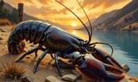 by Dave Dorman and Sergio Leone , masterpiece Airbrush painting, best quality, Street level shot of a Vanitas Gritty Lobster