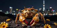 candid Drawing, concept art, medium wide shot of a Overwhelmed Pathetic Hermit Crab with Gems Lace and Silk Georgette clothes tailored by Ozwald Boateng, centered dark black background