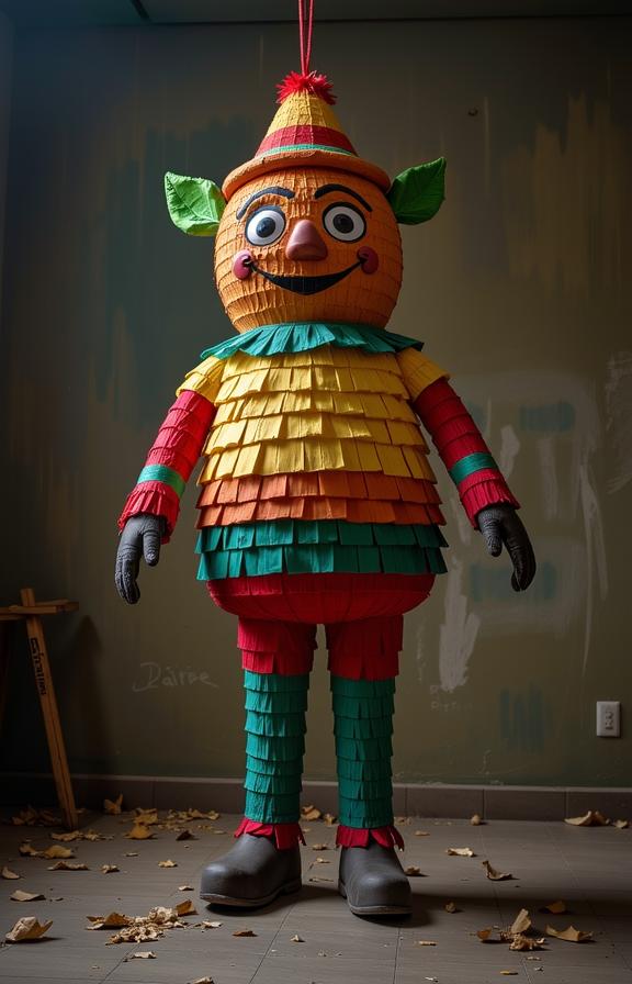 dark Chalk painting, highly detailed, masterpiece, establishing shot of a Honduran pinata