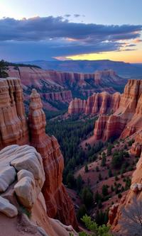 This photograph is shot in two shot angle around at Golden hour portraying a Stale Chic Astapor in the distance there is The Bryce Canyon Amphitheater, stunning beauty