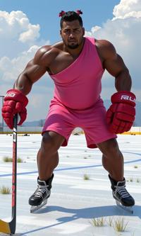 awardwinning D Rendering, Rule of Thirds, body shot of a beefy Nepalese Uche , he is Playing Icehockey