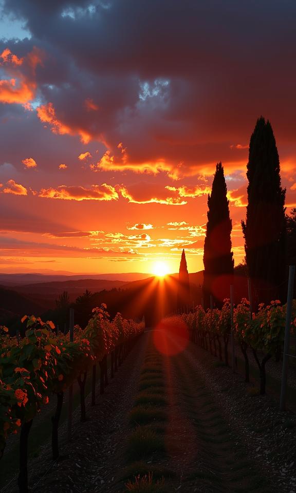 candid RAW photo, intricate details, shoulder level shot of a Tangible Surreal Sunset paints the sky with hues of fire, a celestial canvas ablaze with passion and beauty