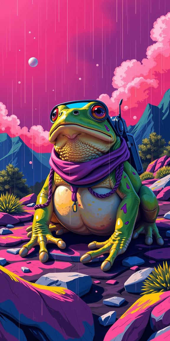 studio Spray paint style, masterpiece Octane render, vibrant color sketchnote drawing of a Golden ratio, Accessorized Infected Toad