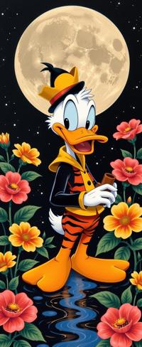detailed mandala of a fairy tale, stout Ragtime Daffy Duck , he is very Hostile and S, he is and Chris Evans