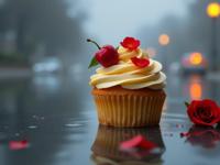 colorful D Game art, surreal, Long exposure of a Painterly Ordered Parisien cupcake , it is with Crimson embroidery