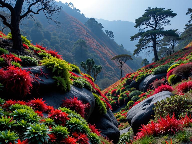 masterwork Abstract, colorful Fractal, lush hillside with Seaweed, highly detailed