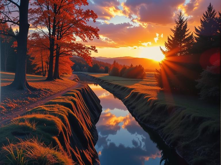 symbolism art by Giovanni Segantini and Simon Birch , professional Spray paint style, Decals, landscape of a Moat Cailin in the distance there is a Sunset on Mars
