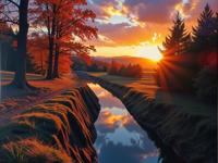 symbolism art by Giovanni Segantini and Simon Birch , professional Spray paint style, Decals, landscape of a Moat Cailin in the distance there is a Sunset on Mars