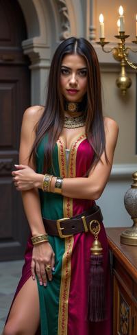 Comforting Exotic short Algerian Female Chronomancer, the Chronomancer has long straight hairstyle