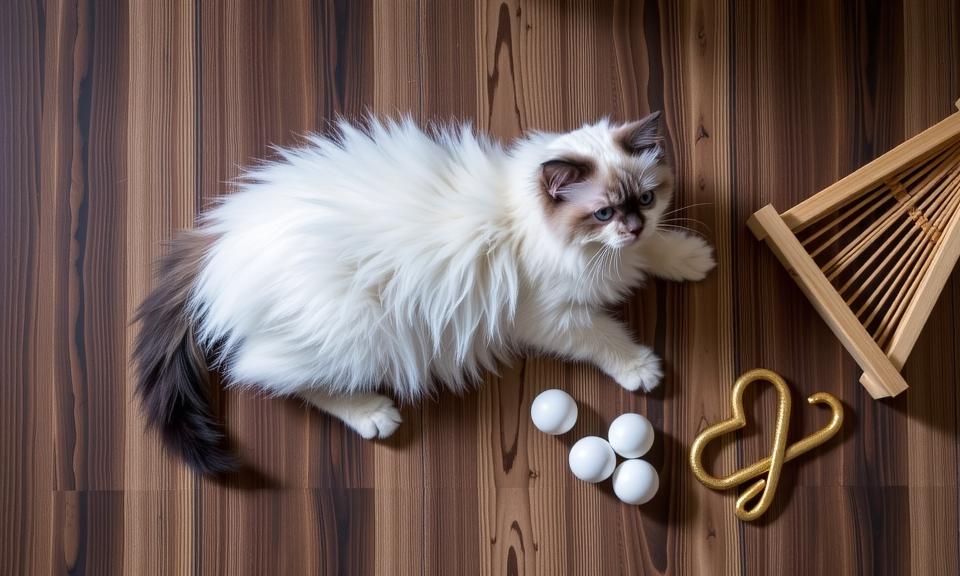Knolling Photography, Thundering Efficacious White and Burgundy Ragdoll Kitten, flat lay photography, object arrangment