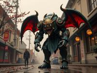 top notch Digital painting, dark Cycles render, masterpiece, low angle shot of a Sickening Small Doomguard