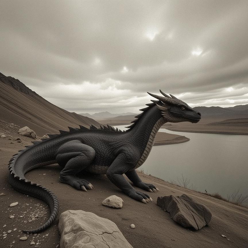 photograph, insane details, soft focus of a Restless Natural Satin dragon looking like a Gravity well, near Granular lake