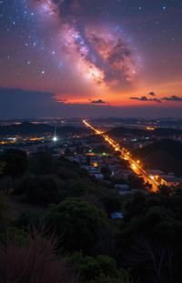 photograph, dense nature and cityscape, majestic, Rule of Thirds