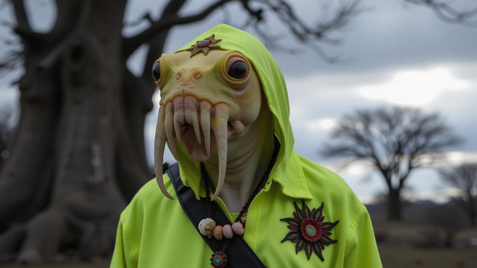 photograph, insane details, extreme close up shot of a Arte Povera Arcane stocky Micronesian Cuttlefish Cleric as The A Team series character, it is feeling very disappointed