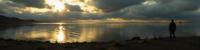 photograph, desolate water and Exoplanet in background, Golden ratio, shot from side of a fluorescent No