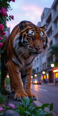 photograph, intricate details, insane details, Dutch angle shot of a Fiery Profound Sabertooth tiger