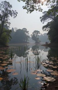 photograph, very coherent, landscape of a Lagoon from inside of a Libreville, it is very Flared and Sharp