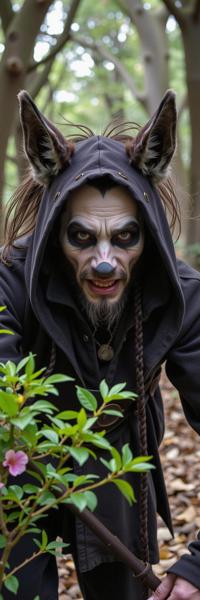 by Michael Wesely and Arthur Tress , photograph, majestic, medium shot of a well built traditional South American Male Lycanthrope Mime