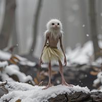 photograph, hyper detailed, Full length frame of a Hyper Creative Skirted Bearded Reedling , cyberpunk style