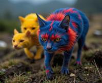 photograph, intricate details, hyper detailed, angle from above of a Hateful Battle Cobalt Blue