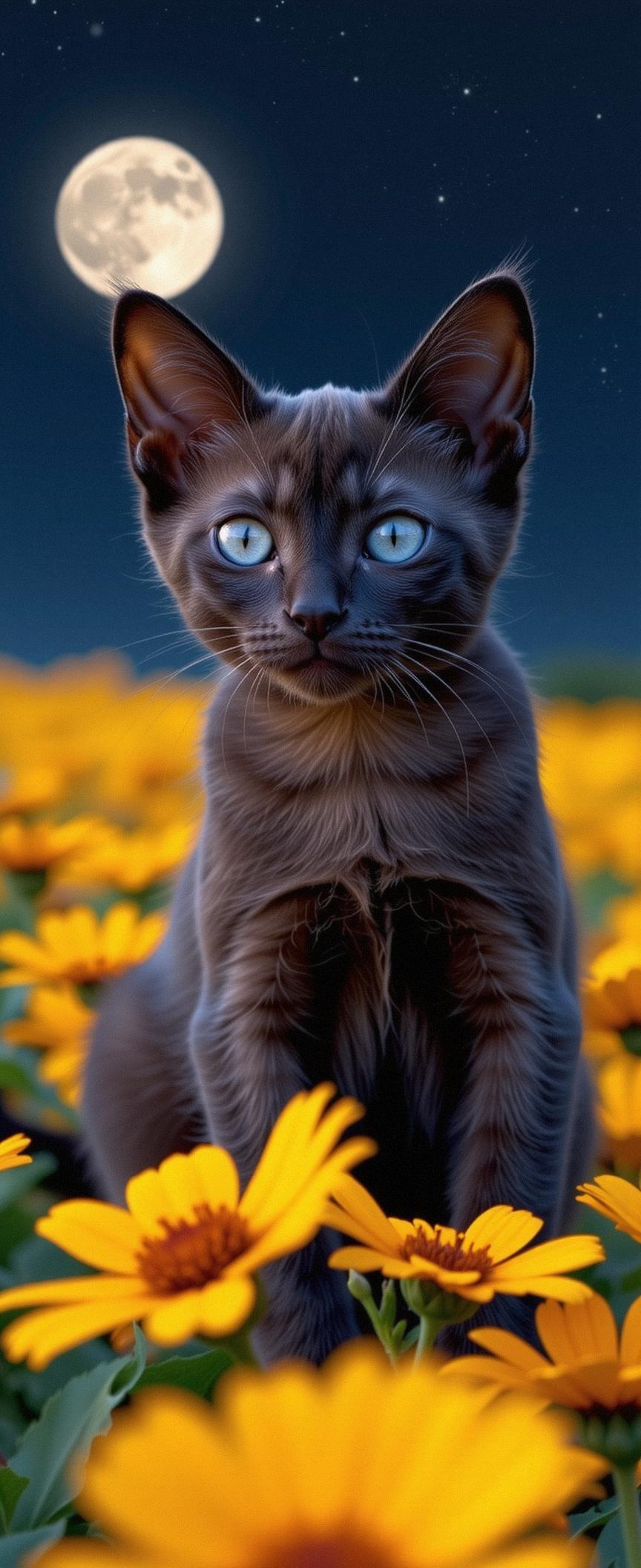 by Pete Turner and Vanessa Beecroft , photograph, Fashion forward, wide angle of a deep indigo Balinese Kitten