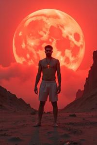 use, photograph, desolate city and Red giant in background, fairy tale