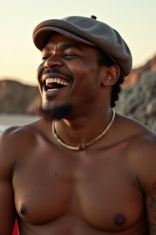 voice, photograph, Golden ratio, close up shot of a muscular Western James Brown Monster Hunter