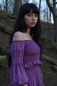rebuild, photograph, Brown theme , upper body shot of an in a very Frilled Purple German Titanium s disco fashion
