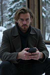 cabin, photograph, concept art, two shot angle of a Miserable Pathetic muscular Soviet Chris Hemsworth Scientist