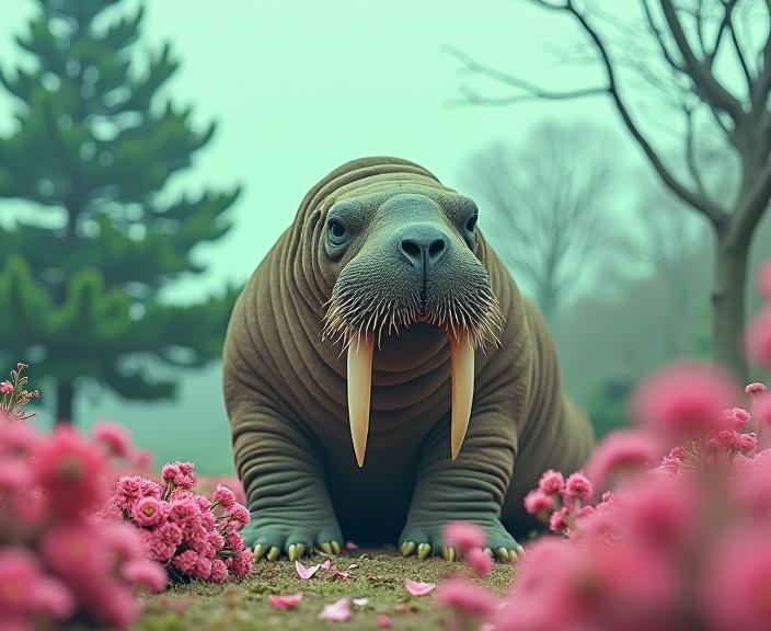 designed by Edwin Lord Weeks and Elke Vogelsang , photograph, hyper detailed, low angle shot of a Walrus