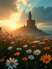 by Eug ne Atget and Phil Koch and Aliza Razell and Philip Lorca diCorcia , photograph, Golden ratio, shoulder level shot of a Awe Inspiring S Raid on Lindisfarne