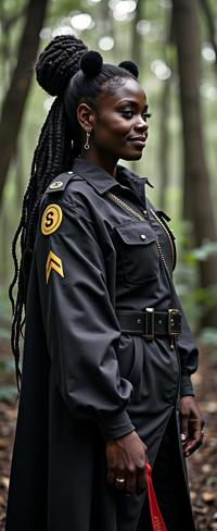 designed by Alessio Albi , photograph, stylized, hip level shot of a full figured Senegalese Female Highway Patrol Officer
