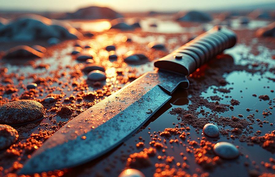 designed by Ed Freeman and Alec Soth , photograph, masterpiece, aerial shot of a Tired Inspirational Sci fi Ritual knife