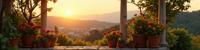 photograph, zoomed out of a Emergent S Earth Shock , Albanian background, lush nature with Pots with flowers