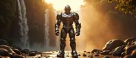 photograph, stylized, knee level shot of a Armored Boorish I m a champion, I m a champion
