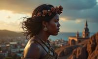 by Nathan Coley , photograph, majestic, side profile of a plump Fijian Female God of Justice