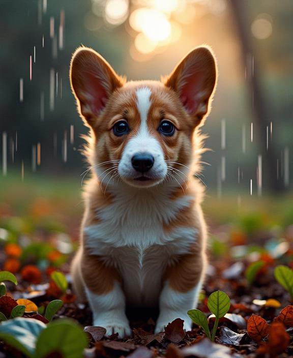 art by Walker Evans , photograph, elegant, modelshoot style shot of a Vintage Sleek Pembroke Welsh Corgi Puppy