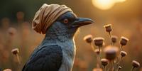 art by Janet Delaney , photograph, Cosy, Studio shot of a stocky Mexican Grey Butcherbird Farrier