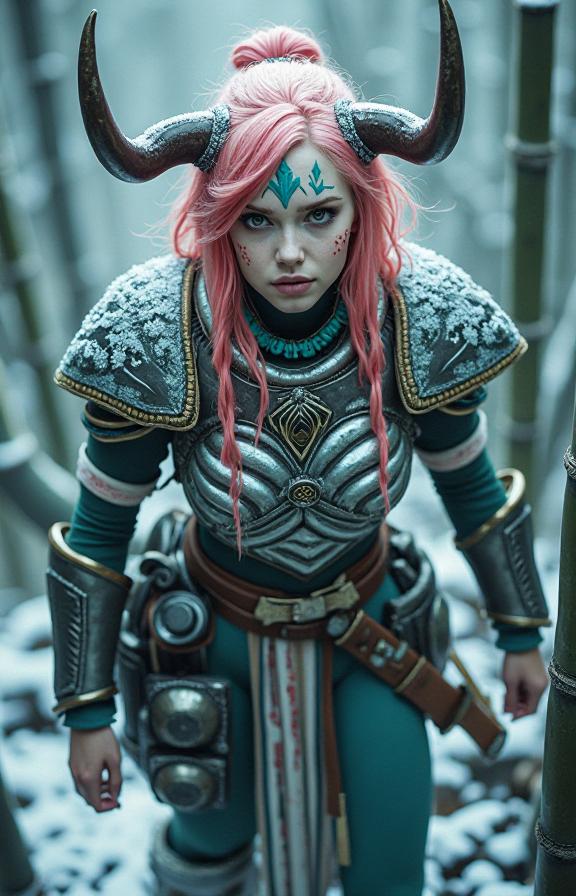 photograph, intricate background, Aerial View of a burly Arcadian Female Frost giant , she is very Gruesome and Dreamlike