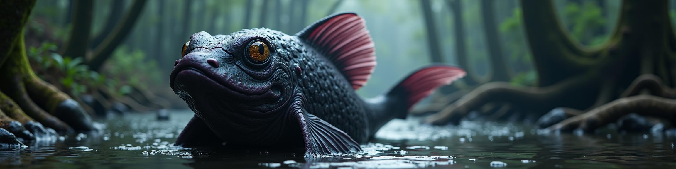 Alien universe, photograph, intricate details, Street level shot of a Complex Insensitive thicc Irish Stonefish