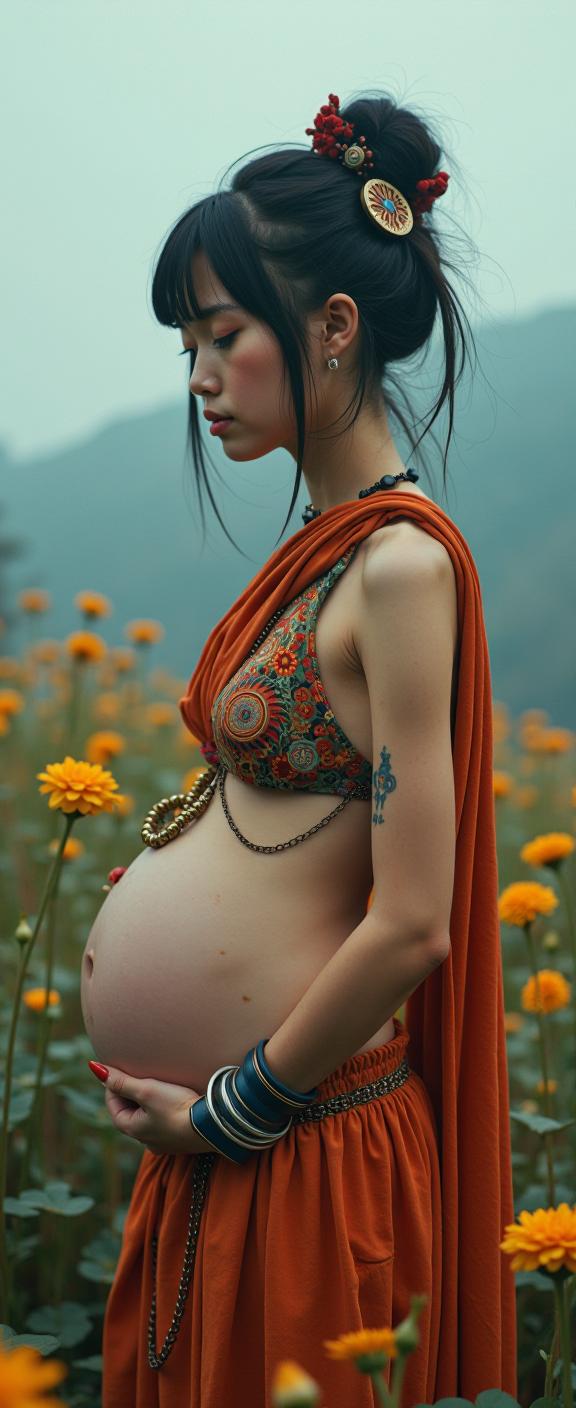 Alien universe, photograph, surreal, Landscape of a thin Gypsy Linh