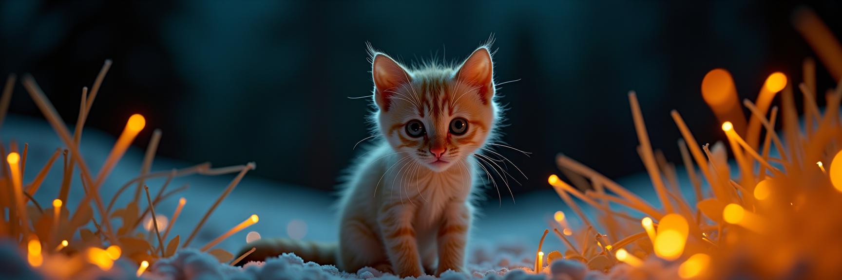 Man in black universe, photograph, fluorescent orange details, selfie shot angle of a Robotic Funky Birman Kitten
