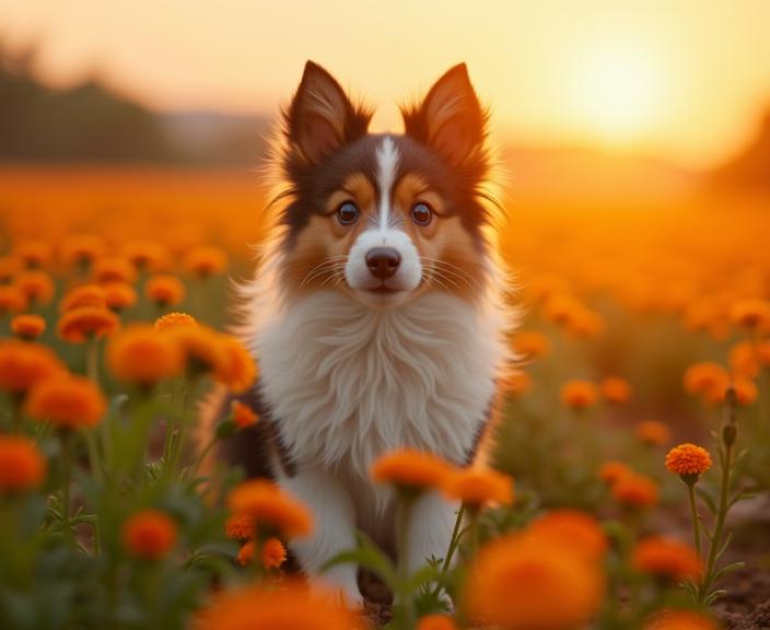 Lord of the Rings universe, photograph, concept art, hip level shot of a Shetland Sheepdog Puppy