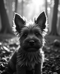 Band of Brothers universe, photograph, printmaking, top down view of a Horned Invigorating Yorkshire Terrier Puppy