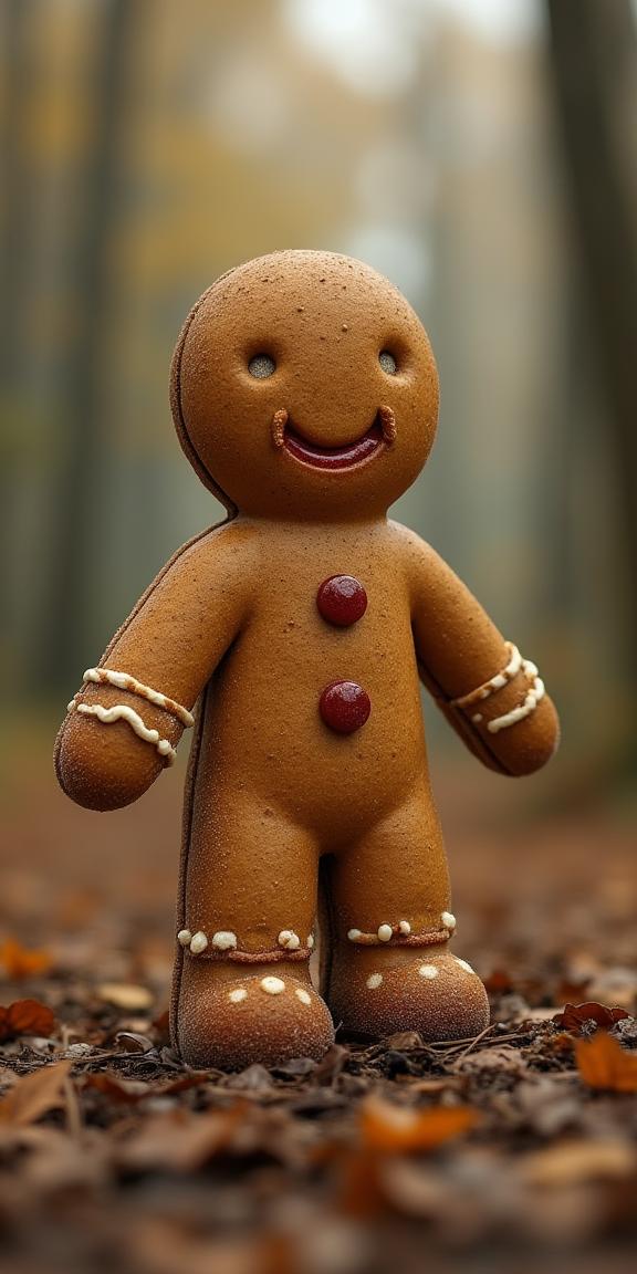 photograph, masterpiece, medium wide shot of a Exceptional Nutty all american gingerbread man , it is in a Futuristic setting