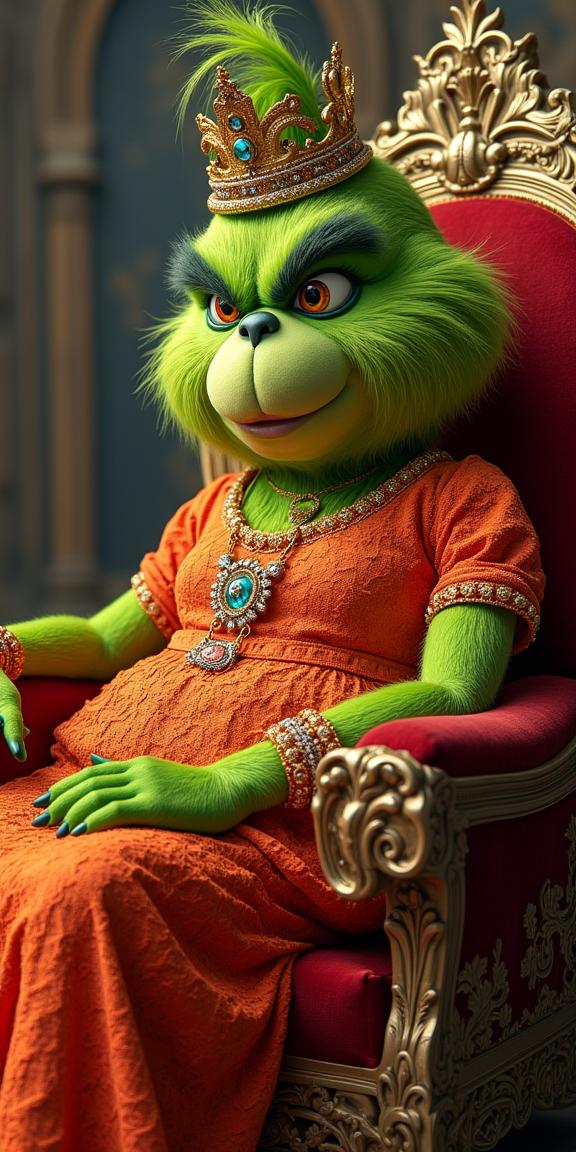 in a very Selfish Vibrant Algerian Corduroy Lace dress and heels, large Neo Tokyo The Grinch and Vulcan of Greed , they are very Abnormal and Scrumptious, they are wearing royal Atari Style regalia