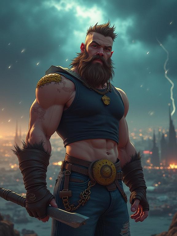 masterwork anime fake screenshot, k anime D anime, intricate background, high angle shot of a burly Elvish Roger