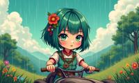 fantasy anime stencil art, superb anime chibi anime of a best quality, Pastel Affectionate voluptuous traditional Hipster Ayane Hiragana , she is driving a X Wing