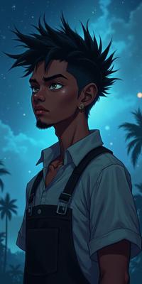 detailed anime digital art, magnificent, Portrait of a Impressionism Extreme slender Contemporary Male Innkeeper , his hair is Ethiopian and styled as Spiky